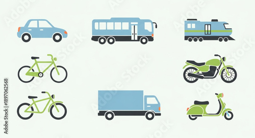 Collection of various vehicles and modes of transportation.