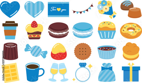 スイーツやプレゼントのイラストホワイトデーのアイコンセット24種類