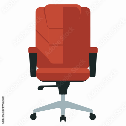 Red office chair with black armrests and gray metal base on wheels icon