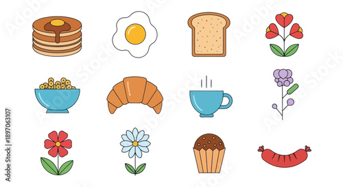 Breakfast food and floral vector illustration