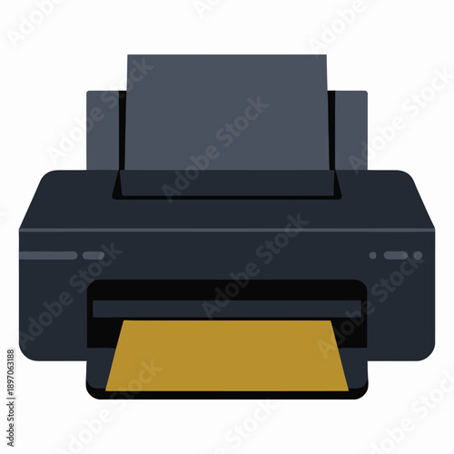 Graphic illustration of a modern office printer with paper tray icon