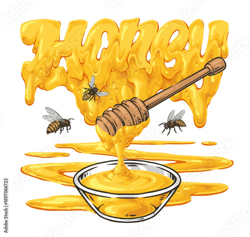 Honey dripping into bowl