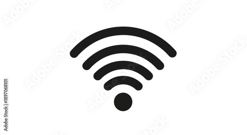A universally recognized black WiFi signal icon, depicted with a central dot and expanding arcs, isolated on a clean white background.