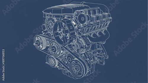 Engine Blueprint Wireframe Engineering Technical Drawing