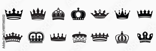 Crown king mega icon set. Royal crown symbol collection. vector illustration