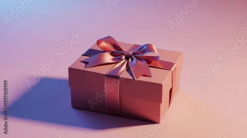 Gift box with ribbon in soft pastel colors on minimal backdrop  