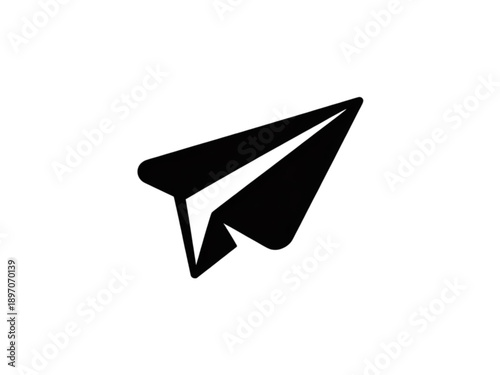 Sleek black paper airplane icon, sharply folded, symbolizing message sending and flight, with clean lines.