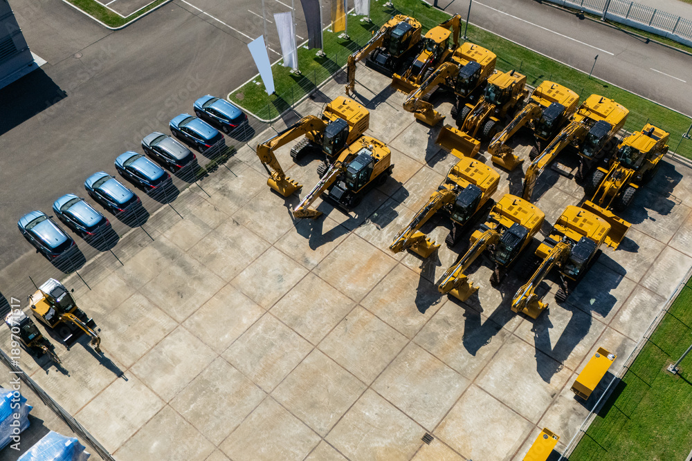 Obraz premium construction machinery distribution and service center. Aerial view