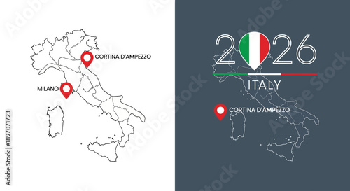 Cortina d'Ampezzo location marked on Italian map for 2026 event illustration