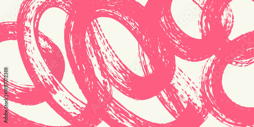 Abstract pink brushstrokes swirl and intersect on a white background
