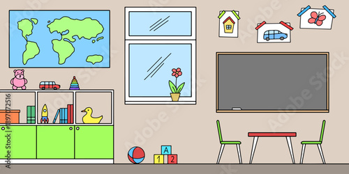 Preschool classroom graphic color interior sketch illustration vector 