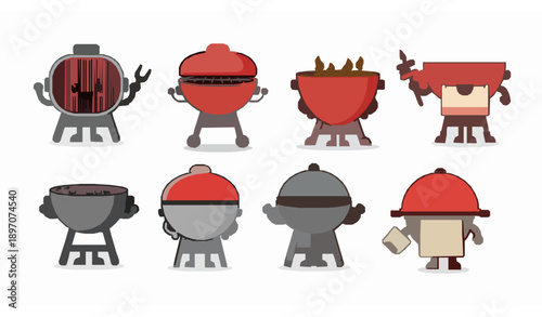 Barbecue grill flat vector illustration set with charcoal and gas grills