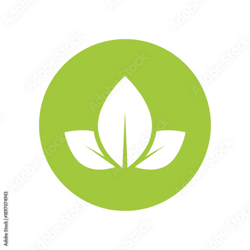 A white stylized leaf icon is set against a bright green circular background.