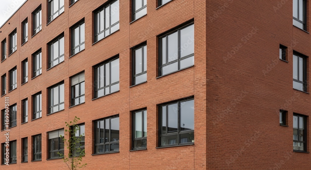 Obraz premium Modern Brick Building Facade with Windows