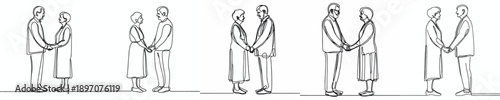 line art of old couple holding hands affectionately on valentine's day