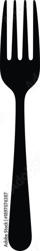 Fork silhouette vector illustration with four tines, black utensil icon for dining, kitchenware, food service, and culinary design