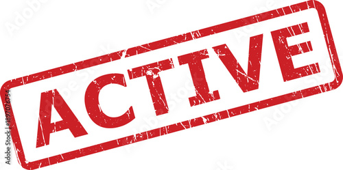 A bold red grunge stamp prominently displaying the word ACTIVE in a diagonal orientation on a white background