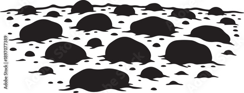 Black rocks and boulders on white background illustration