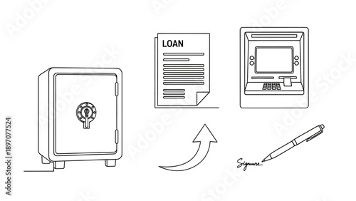 Financial transactions and loan application process with banking security concept.