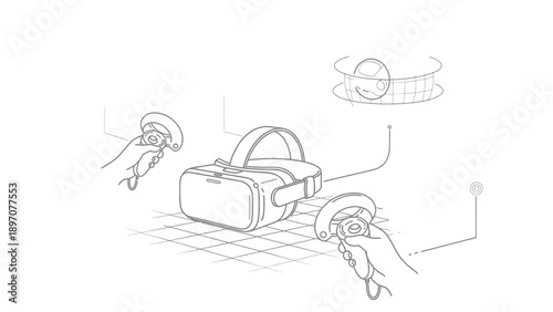 Virtual Reality Headset with Controllers and Global Interface