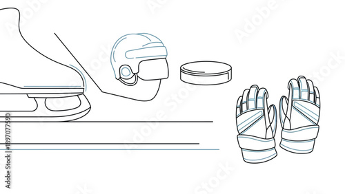 Photography Ice Hockey Equipment Collection Outline Illustration