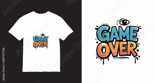 Graffiti style game over t-shirt design with eye motif