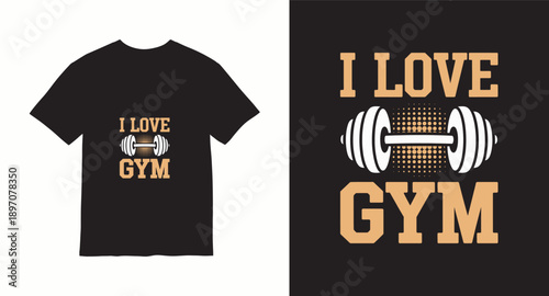 I love gym typography vector t-shirt design with barbell illustration. ideal for fitness enthusiasts and workout apparel