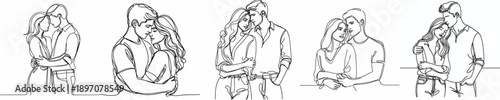 line art half body of couple hugging affectionately on valentine's day