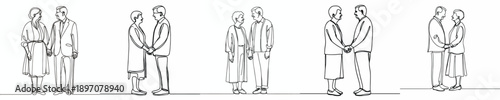 line art of old couple holding hands affectionately on valentine's day