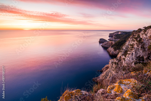 Amazing colors on the coastline sunrise