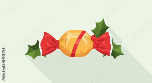 Festive candy with red bow and holly accents