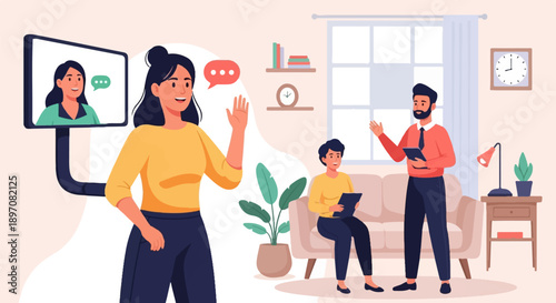 Diverse team collaborates remotely via video call, enhancing communication