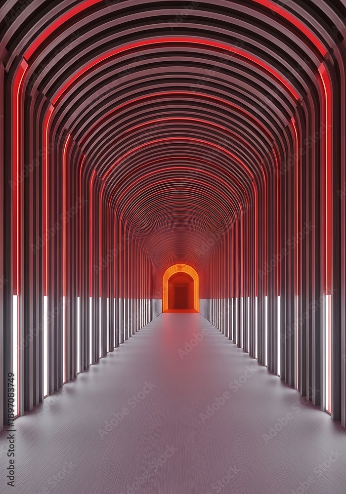 Fototapeta premium Illuminated architectural corridor with glowing doorway at the end