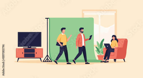 Diverse team works together in a creative studio with modern tech