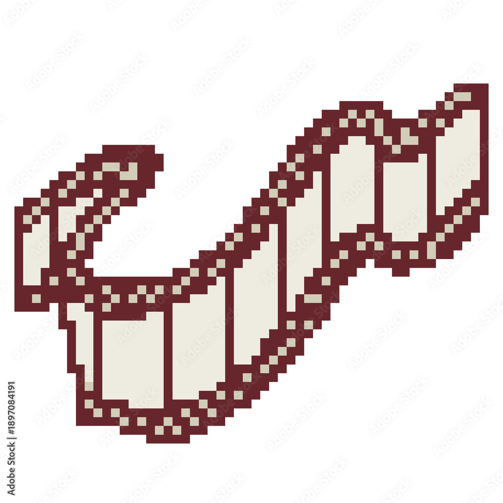 Fototapeta premium Retro pixel art wavy film strip reel icon for movie media element