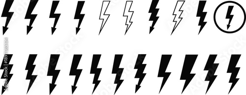 Lightning bolt icon set black electric thunder symbol collection minimal vector illustration for energy power warning design