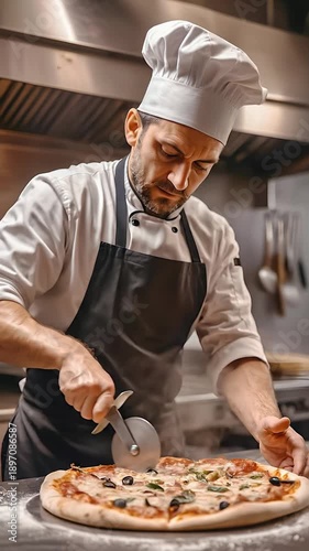 Behind the Scenes at a Pizzeria: A Male Cook at Work in a Commercial Kitchen. Behind the Scenes at a Pizzeria: A Male Cook at Work in a Commercial Kitchen.
