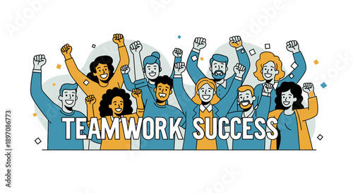 Diverse Group Celebrating Teamwork Success Together.