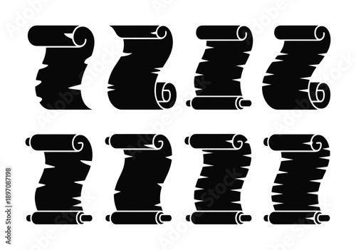 Collection of Black Scroll Icons with Torn Edges
