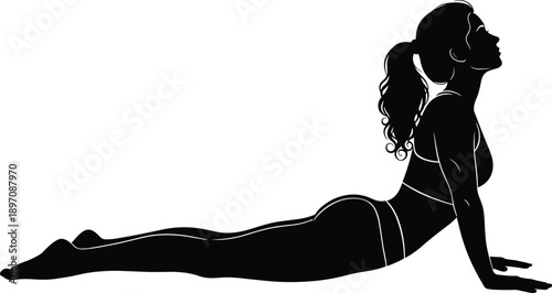 Woman Yoga Cobra Pose Silhouette Vector Illustration for Fitness Design
