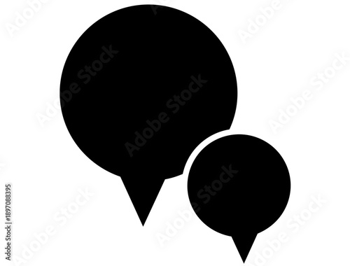 Simple black silhouette of two speech bubbles on white background representing communication and conversation
