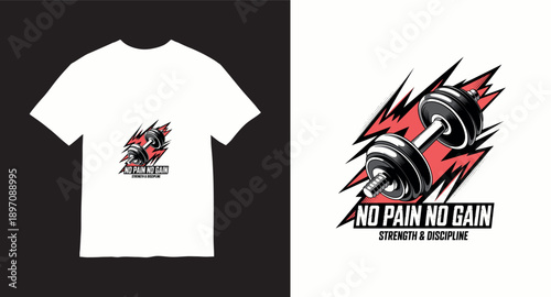 No pain no gain, strength and discipline, t-shirt design concept with dumbbell illustration