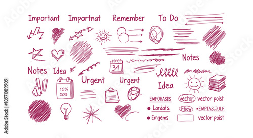 Handwritten Notes and To-Do Lists with Doodles and Reminders in Red Ink