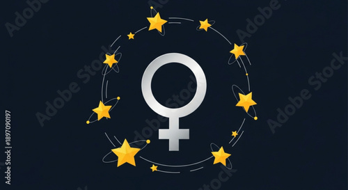 Female Symbol with Yellow Stars on Dark Blue Background