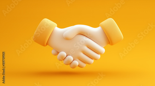3D Rendered Handshake on Yellow Background Symbolizing Agreement