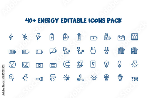 40+ Editable Energy Icons Pack - Vector Icons for Battery, Power, Electricity, and Renewable Energy Designs