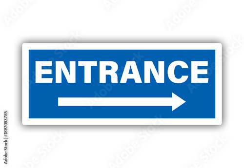 Blue entrance sign illustration with arrow pointing towards the right. Transparent background.