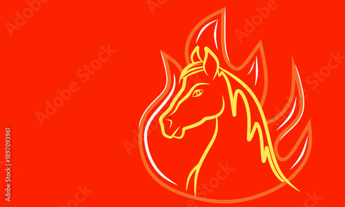 Obraz na plátně vector illustration of a golden horse animal wrapped in flames on a red backgrou