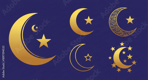 Golden Crescent Moons and Stars Collection.