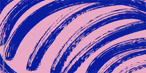 Abstract painting featuring swirling brushstrokes of pink and vibrant blue